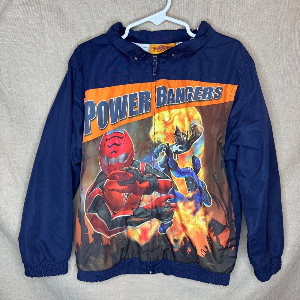 Vintage Power Rangers Jungle Fury Windbreaker Jacket Navy Blue Orange Kids